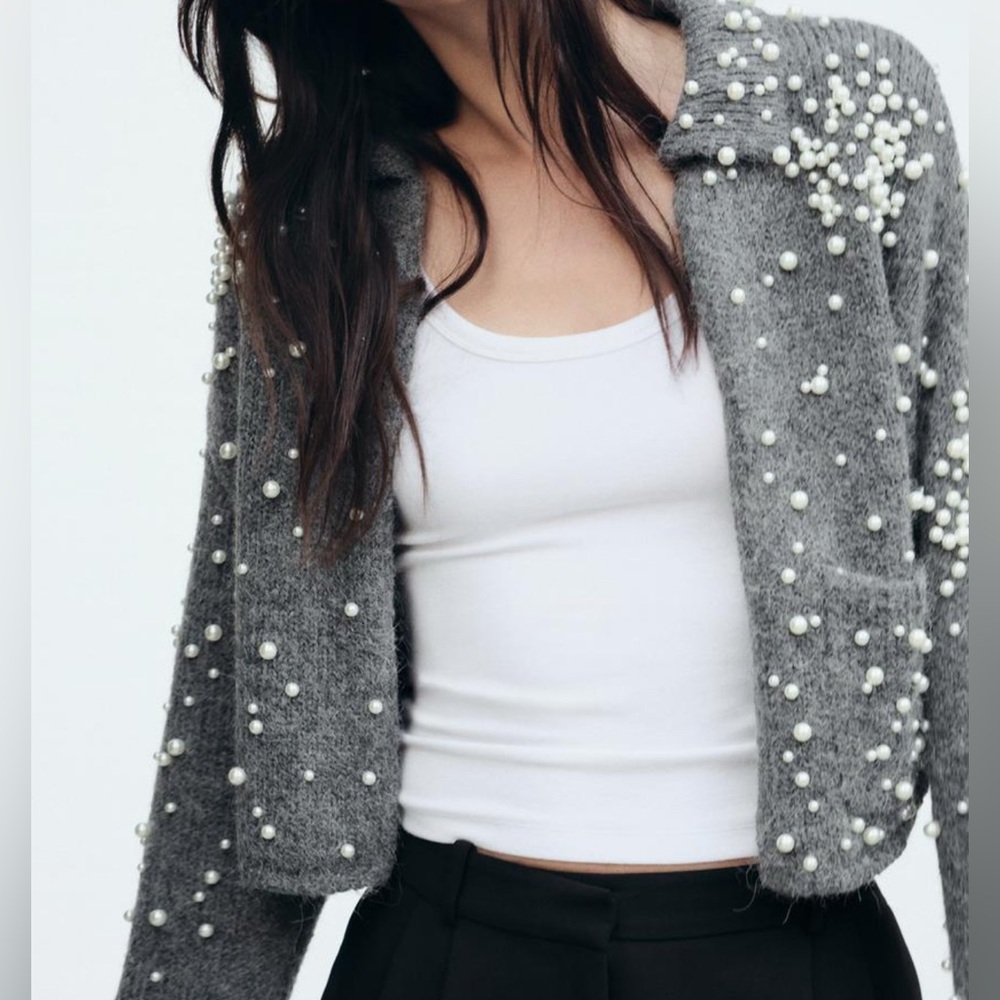 Zara Charcoal Knit Cardigan with Sparkle Accents